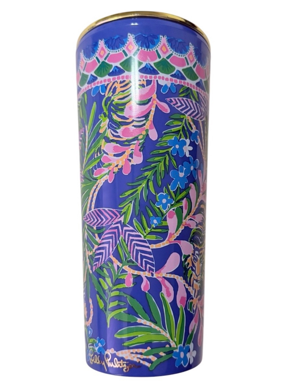 Lilly Pulitzer Blue Floral Tall Tumbler with Pink & Green Accents